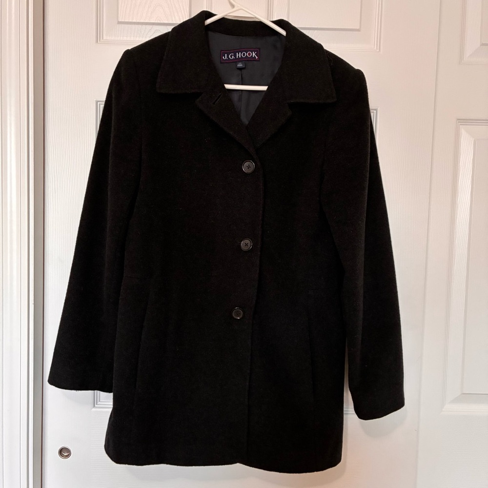 J.G. Hook Women's Wool Cashmere Blend Pea Coat Black Lined Size 10